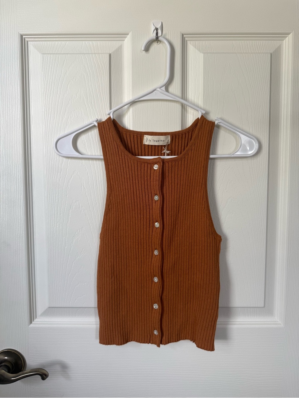 Ribbed Button-Front Tank Top in Rust